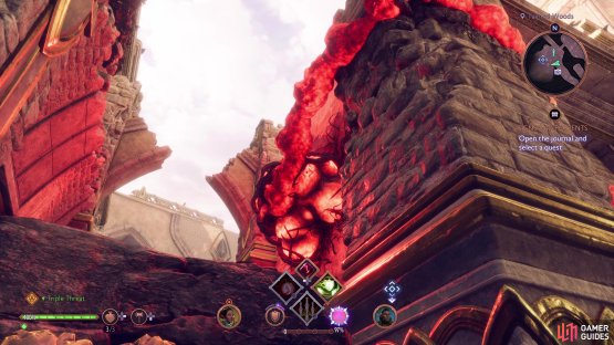 Go to the Tainted Woods in Arlathan Forest and get rid of this Blight Boil and use the stone platform to reach the pit.