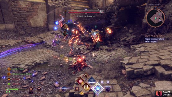 Entarus will charge at you, dealing heavy damage should he hit you.