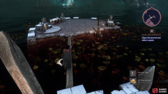 Go across the wooden beam here to reach the chest.