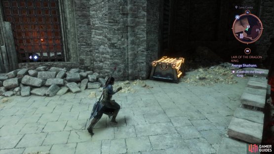 Check around to the right of the wall instead of going forward to find the chest.