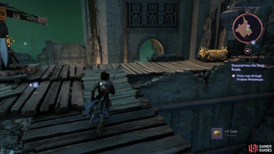 Climb the ledges to the left to reach this gear chest.