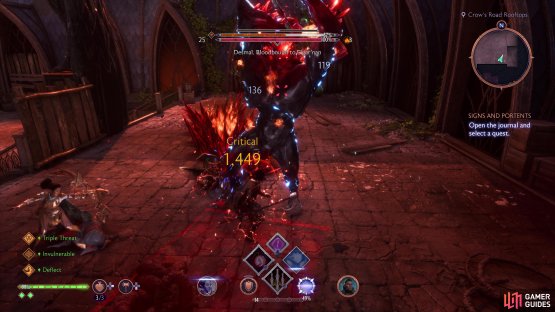 Desmal will use three Ground Pounds in a row that will leave fiery crystals behind.