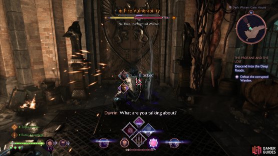 Na-Than will attempt to block frontal attacks with his shield.