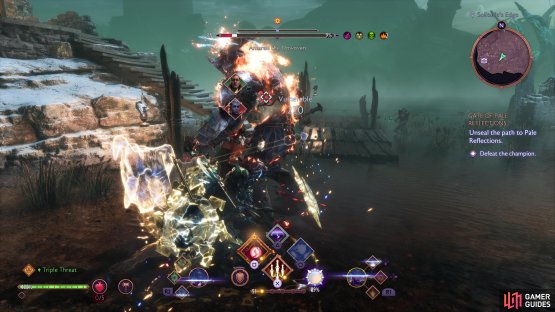 If Amarell charges into the wall, he will stun himself leaving him wide open.