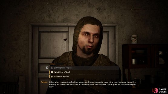 He’ll tell you to pay him for information on the Root Cellar, however, you can help him out instead.