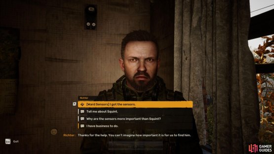 You can hand the sensor over to Richter or Captain Zotov. The reward will be the same.