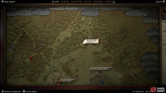 Make your way north from Castle Trosky to find the hut of Herbalist Barnaby,