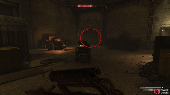 The Vehicle Bunker Storeroom is in the southeast corner of the main room.