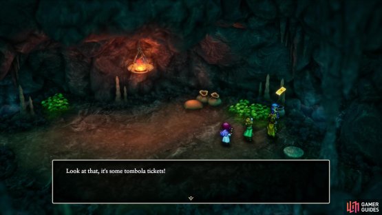 then exit to the east to enter a cave and loot a pot to find some Tombola Tickets.