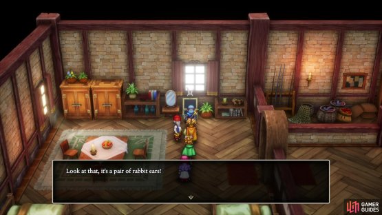 Loot a blue chest in the inn’s western room to find some Rabbit Ears,