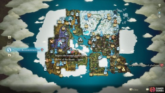 The location of the Shrine of the Mystic - Ignite on the map.