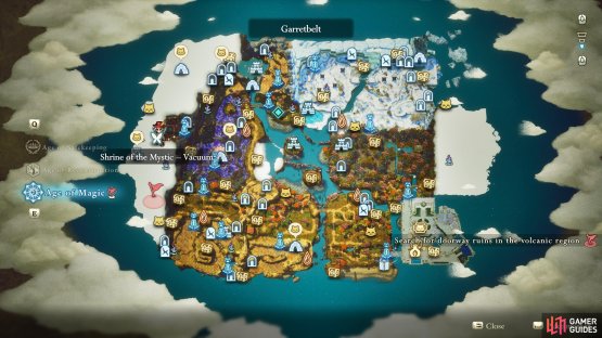 The location of the Shrine of the Mystic - Vacuum on the map.