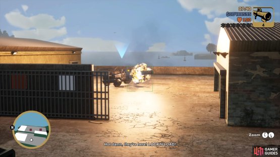 then use the rocket launcher to destroy the cars. 