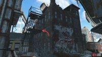 Some fire escape stairs leads to a roof,