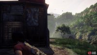 Use the grapple hook points to swing around the train cars