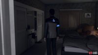 Go into the bedroom directly opposite the bathroom