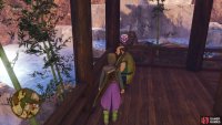 The quest giver can be reached by heading out the back of the bar