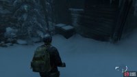 now climb into the building down the hill 