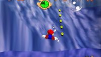 There are five coins located on a slope near the top of the first area