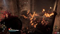 Use your torch to burn the oil and destroy the barricade, or shoot it with Incendiary Powder Trap.