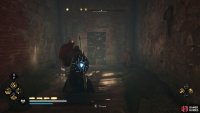 Use the fire pot to destroy the barricade to the north.