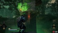 Shoot the link in the ladder to drop it.