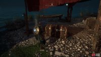 You’ll find the chest in a small camp by the shore.