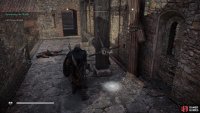 Raise the portcullis by interacting with the mechanism.