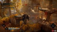 Use Raven Distraction on the guard on the opposite platform, then run and assassinate them before they emerge from the stun.