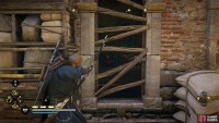 Shoot the fire pots to create a hole in the wall on the other side.