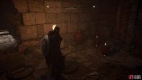 You’ll find fire pots behind the crack in the wall where the barricade is.