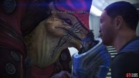 After learning about Wrex from Barla Von or Garrus, you’ll find him doubling down on his threats at C-Sec Academy.