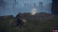 he is next to a broken column on the cliff edge.