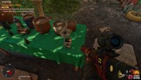 and interact with the flower on the table.
