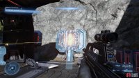 Shoot the exposed cooling pylon outside to disable the shield it’s connected to.
