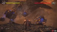 Look for an opening and dodge through the rocks thrown at you.
