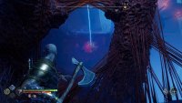 Look to the southwest to find a twilight stone you can throw your axe at to expose a grapple hook.