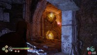 Use the alcoves as a safe haven to destroy this rock wall with your spear