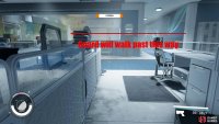 When the top guard has turned, head behind the cubicle to your right and wait for the guard to walk past.