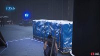 from the chest, go back on yourself, and hide behind the blue boxes