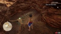 Follow the desert route north, and you can come across a yellow arrow pointing south on the northwest side of the Desert Near Alubarna. Follow it down, and you will find a skeleton with a cube Luffy can reach.