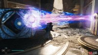 Move the cube in front of it, draw another line of gun powder to destroy he vines, and take the orb to the mining lazer to complete the final Devastated Settlement puzzles in Jedi Survivor.