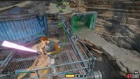 Don’t forget about the enemies on the stone platforms and behind the blue metal hut.