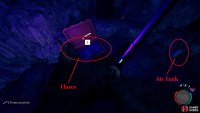 Near the cave entrance you can find some flares and an air tank.