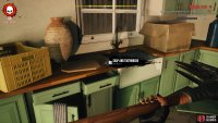 Inspect the items in the kitchen, including the answering machine on the steps to the right of the fridge.