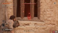 Use your throwing knife to hit the explosive fire pots inside the warehouse.