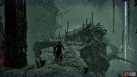 Activate Umbral Realm, and head across the makeshift bridge and follow that to the top.