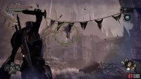Defeat any nearby enemies, and then throw something at the body hanging off the tree.