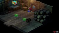then face the nearest button and jump on the barrel repeatedly to roll the barrel onto the button.