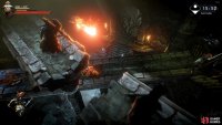 Head up the stairs to the left and jump across onto the bridge. Stay under the bridge above while you fight the incoming Knight.